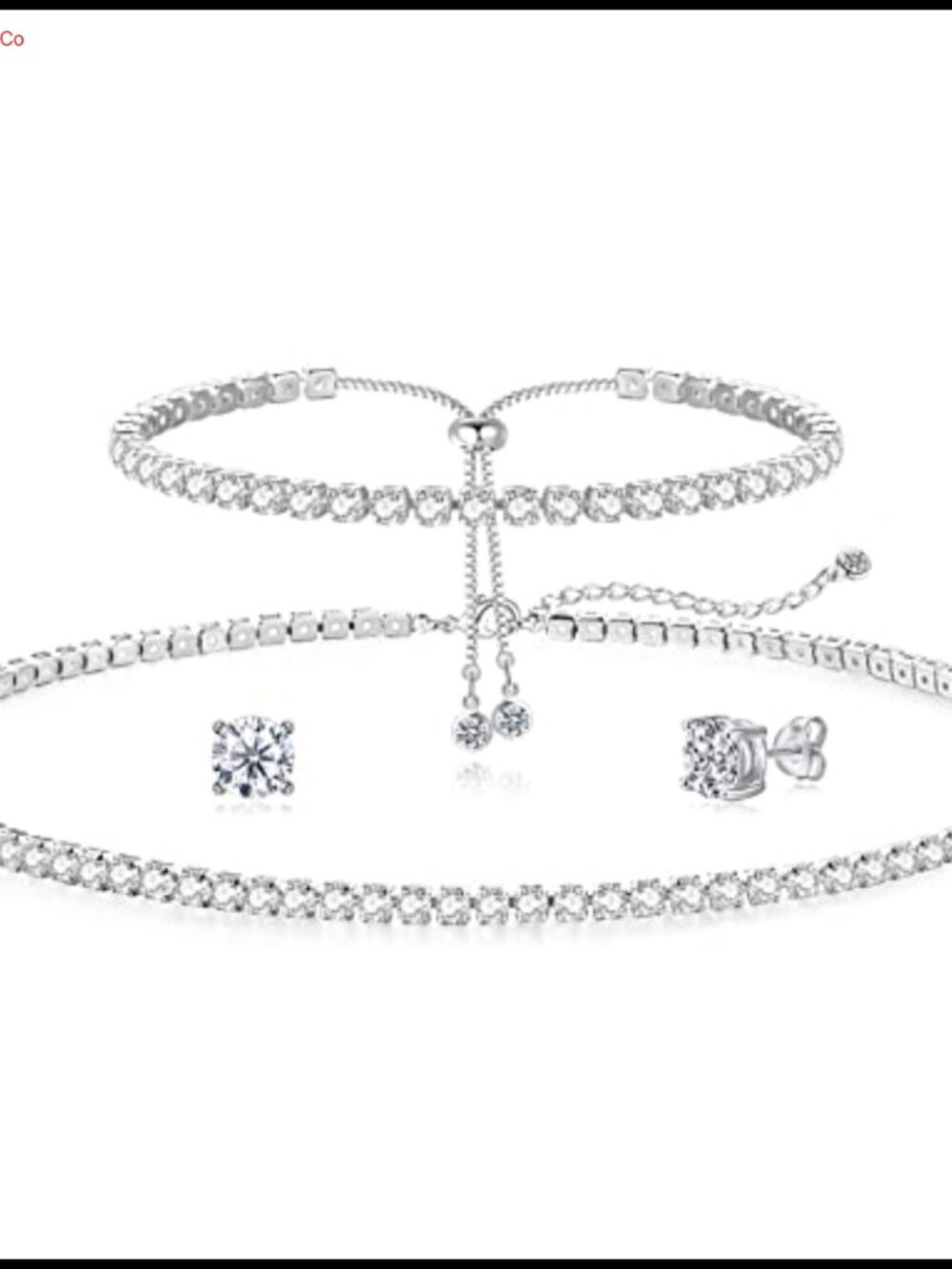 18k Gold Plated CZ Tennis Necklace Bracelet Earring Set Bridal Jewelry